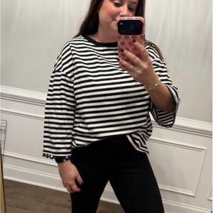 Black and White Striped Women's Top
